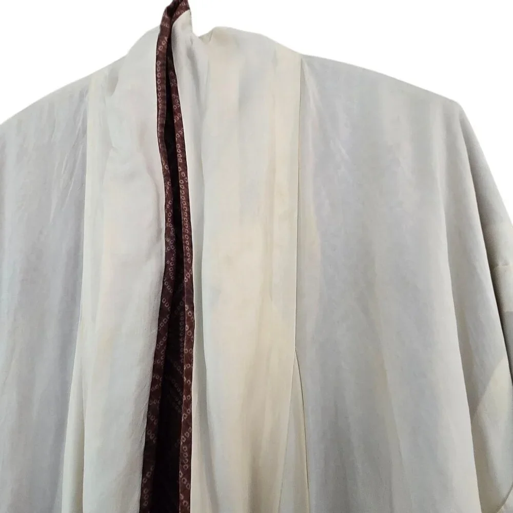 Vintage Brown & Ivory Kimono Robe Geometric Pattern & Open Front Fully Lined - Picture 8 of 8